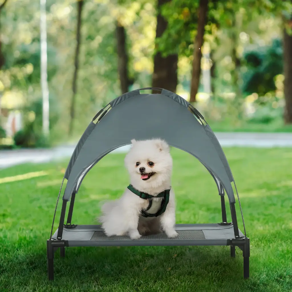 30 In Elevated Dog Bed With Removable Uv Canopy Small Outdoor Dog Cot Gray
