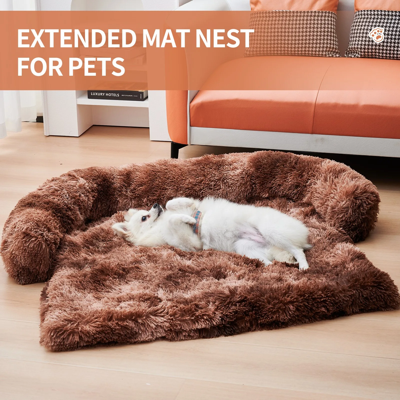 Calming Fluffy Plush Dog Bed Mat With Removable Washable Cover Furniture Protector For Dogs And Cats