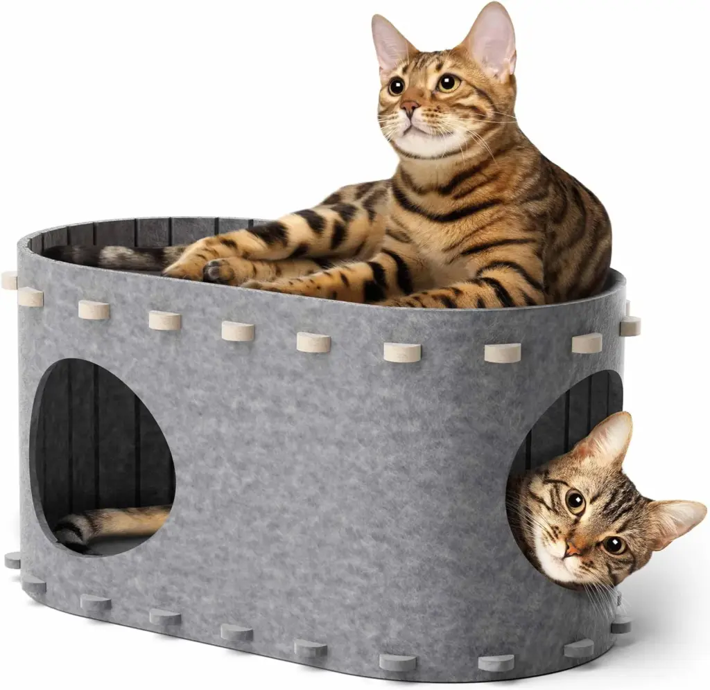Foldable Felt Cat House With Peekaboo Holes Scratch Resistant Enclosed Cat Cave
