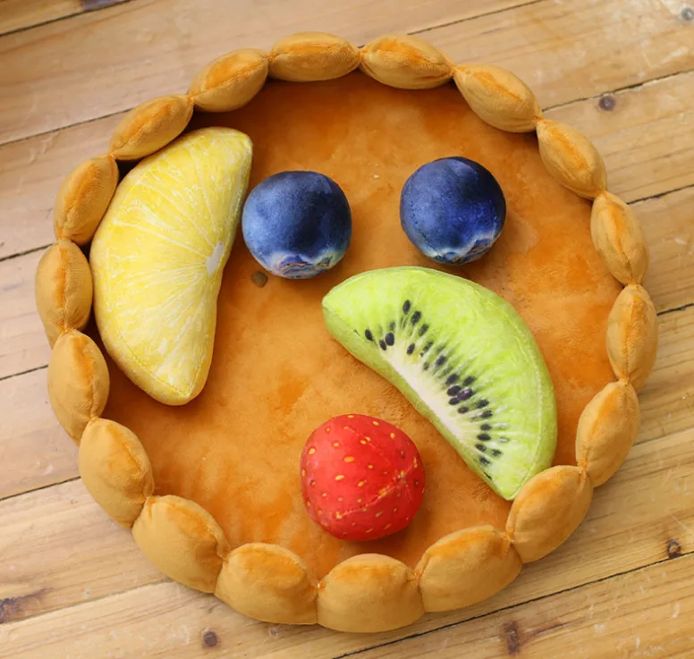 Fruit Tart Plush Pet Bed With Removable Cushion Cute Round Cat And Small Dog Bed 42 Cm