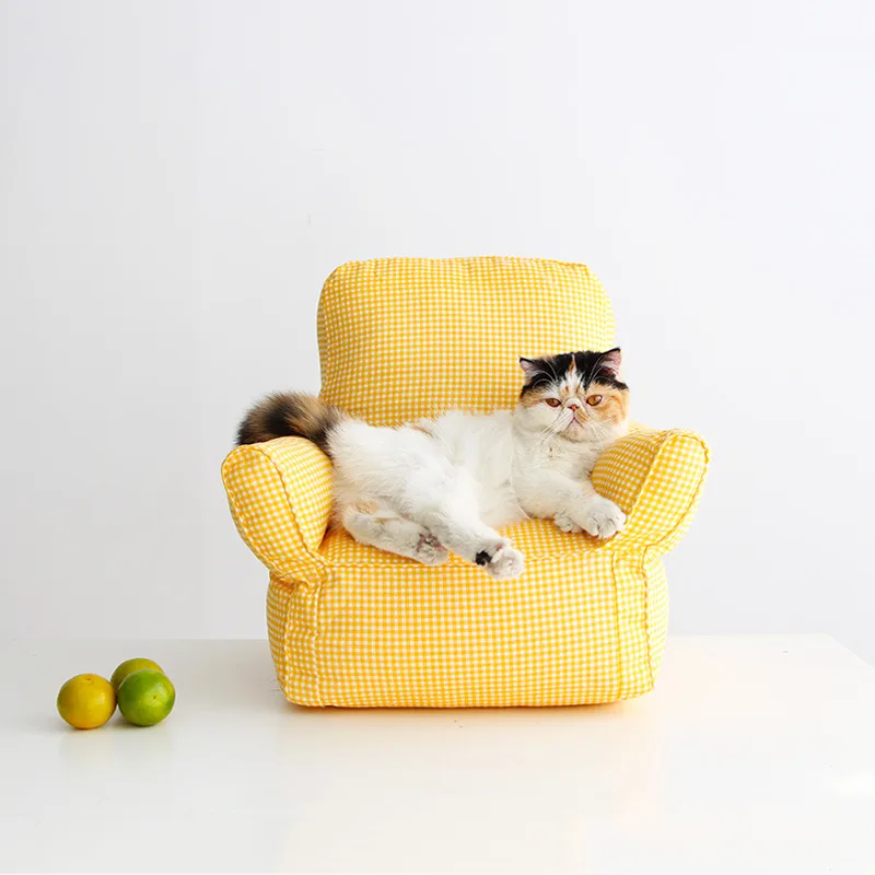 Gingham Mini Armchair Pet Sofa Plaid Cat And Small Dog Couch Bed 47 X 35 Cm