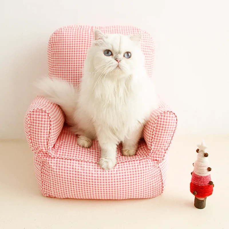 Gingham Mini Armchair Pet Sofa Plaid Cat And Small Dog Couch Bed 47 X 35 Cm