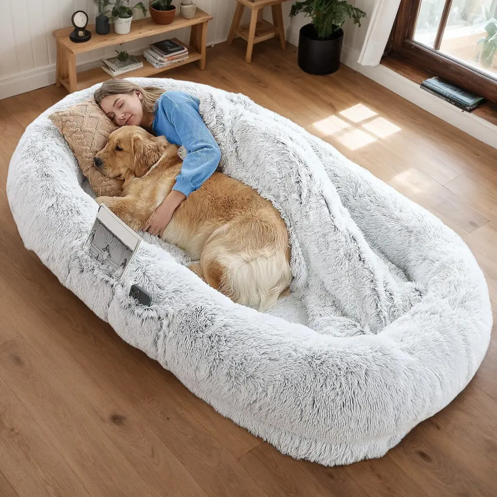 Human Size Faux Fur Dog Bed 71 X 45 X 14 In Washable Lounger For People And Pets