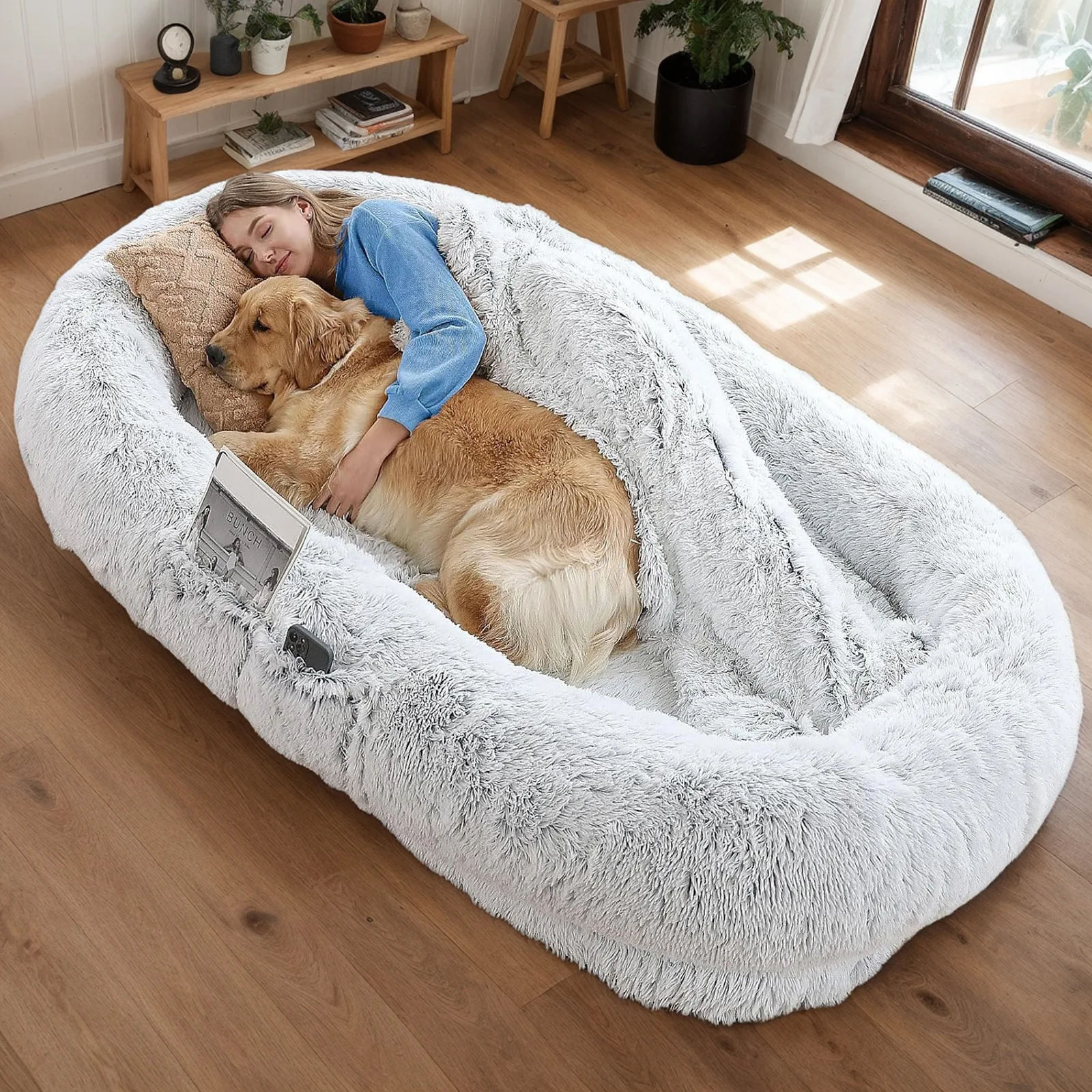 Human Size Faux Fur Dog Bed 71 X 45 X 14 In Washable Lounger For People And Pets