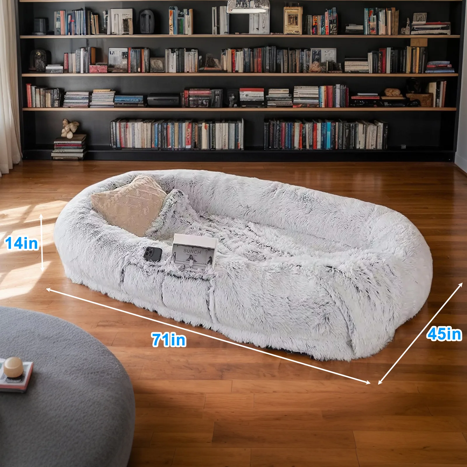 Human Size Faux Fur Dog Bed 71 X 45 X 14 In Washable Lounger For People And Pets