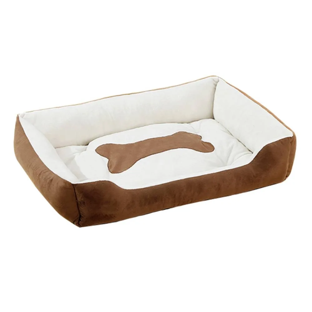Large Rectangular Plush Dog Bed With Bolster Rim Calming Warm Cushion 80 X 60 Cm