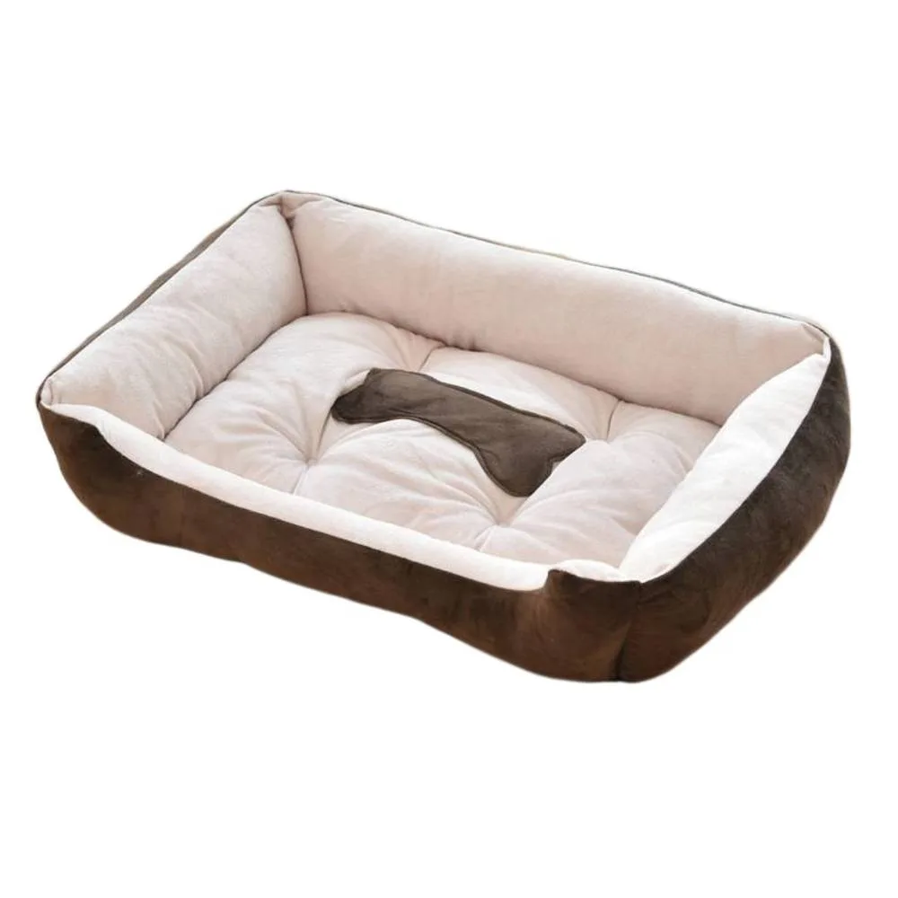 Large Rectangular Plush Dog Bed With Bolster Rim Calming Warm Cushion 80 X 60 Cm