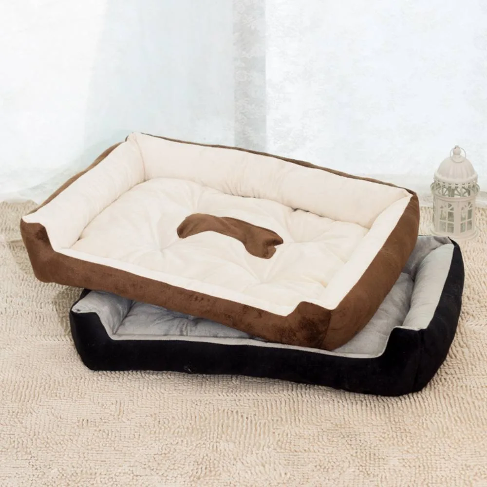 Large Rectangular Plush Dog Bed With Bolster Rim Calming Warm Cushion 80 X 60 Cm