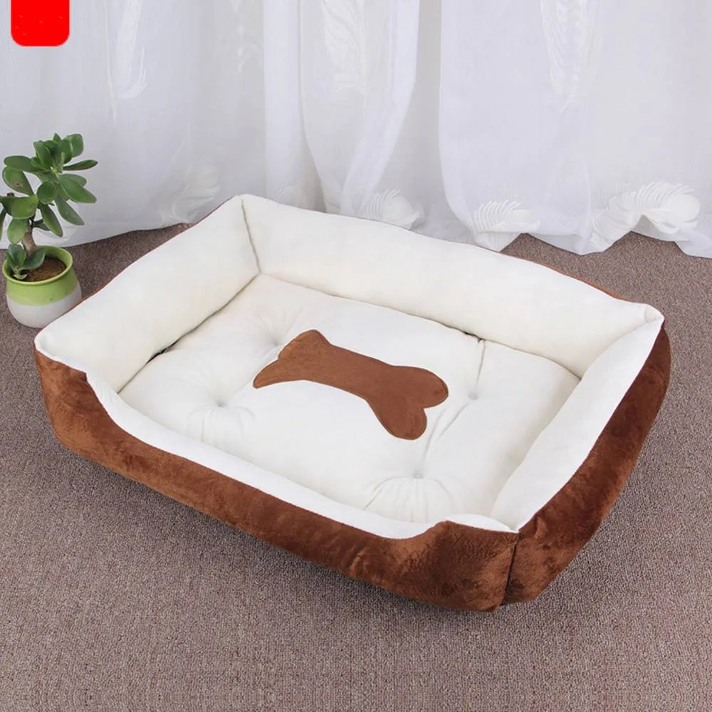 Large Rectangular Plush Dog Bed With Bolster Rim Calming Warm Cushion 80 X 60 Cm