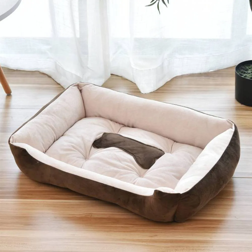 Large Rectangular Plush Dog Bed With Bolster Rim Calming Warm Cushion 80 X 60 Cm