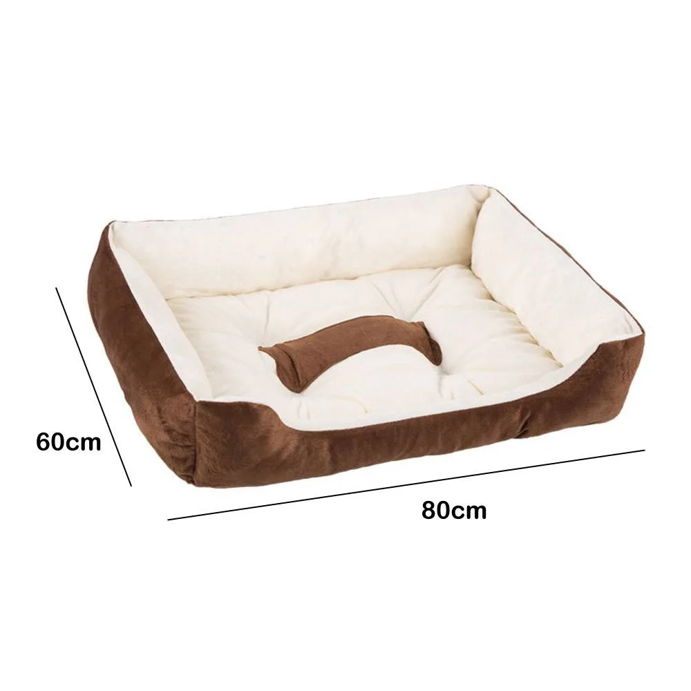 Large Rectangular Plush Dog Bed With Bolster Rim Calming Warm Cushion 80 X 60 Cm
