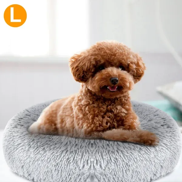 Large Round Donut Dog Bed Soft Fleece Calming Bed With Supportive Rim 23 6 In