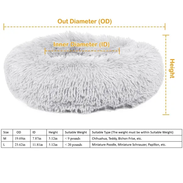 Large Round Donut Dog Bed Soft Fleece Calming Bed With Supportive Rim 23 6 In