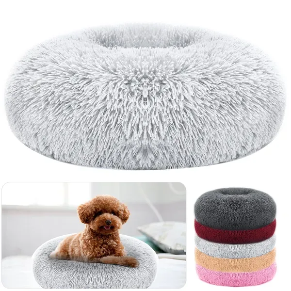 Large Round Donut Dog Bed Soft Fleece Calming Bed With Supportive Rim 23 6 In