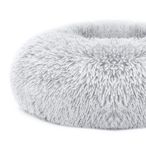 Large Round Donut Dog Bed Soft Fleece Calming Bed With Supportive Rim 23 6 In