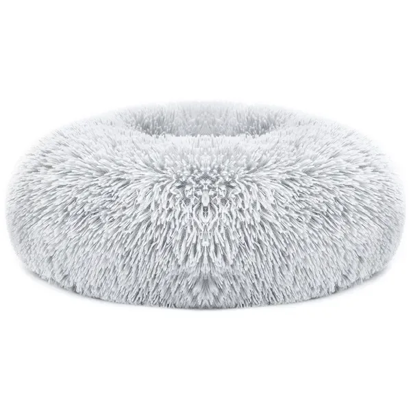Large Round Donut Dog Bed Soft Fleece Calming Bed With Supportive Rim 23 6 In