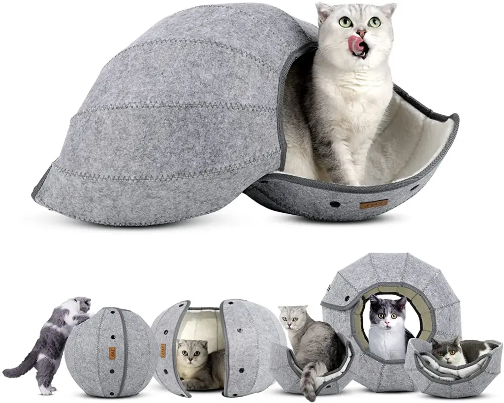 Modular Felt Cat Cave And Tunnel Bed Foldable Pod For Play And Rest 41 X 38 X 28 Cm