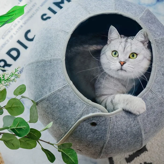 Modular Felt Cat Cave And Tunnel Bed Foldable Pod For Play And Rest 41 X 38 X 28 Cm