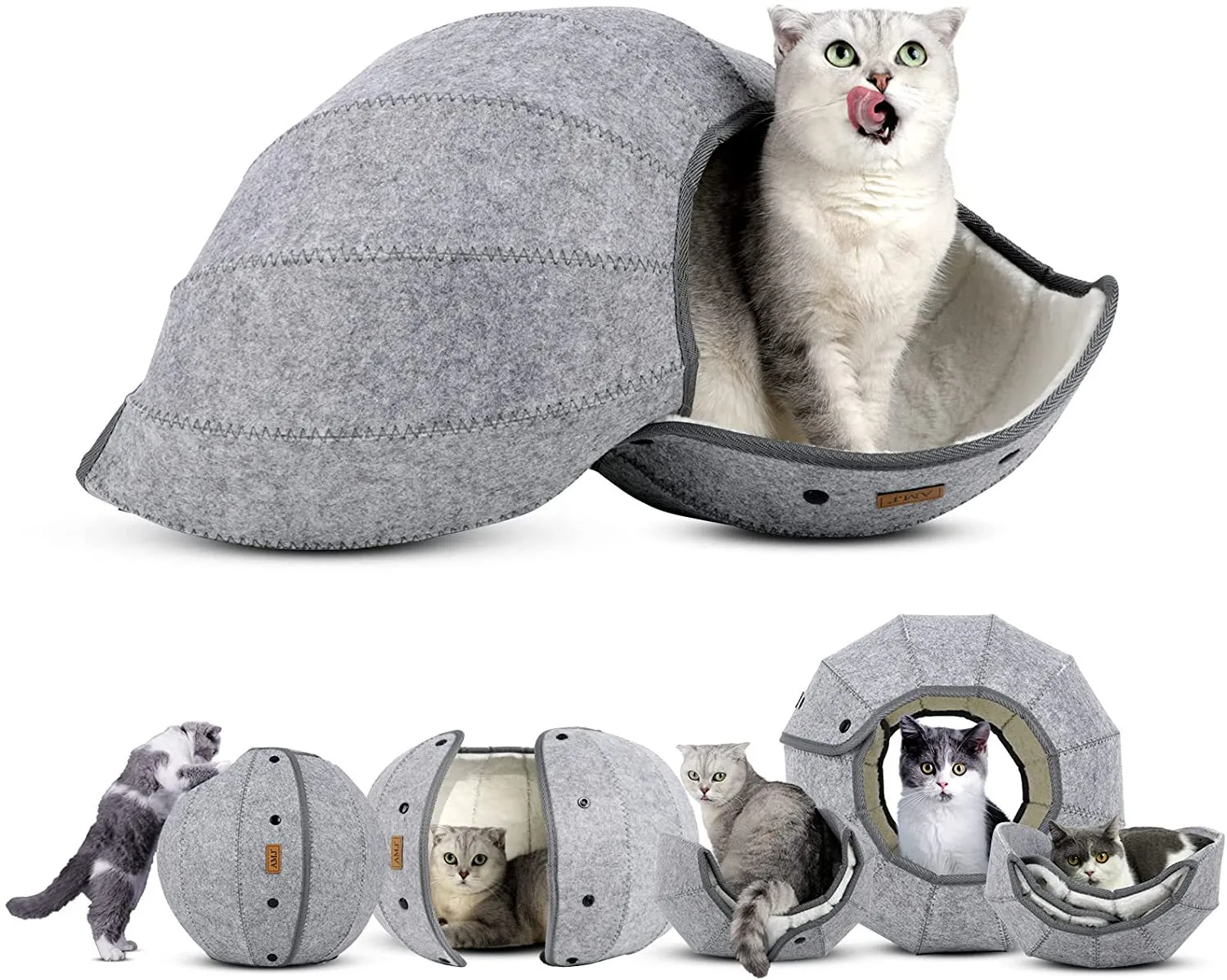 Modular Felt Cat Cave And Tunnel Bed Foldable Pod For Play And Rest 41 X 38 X 28 Cm