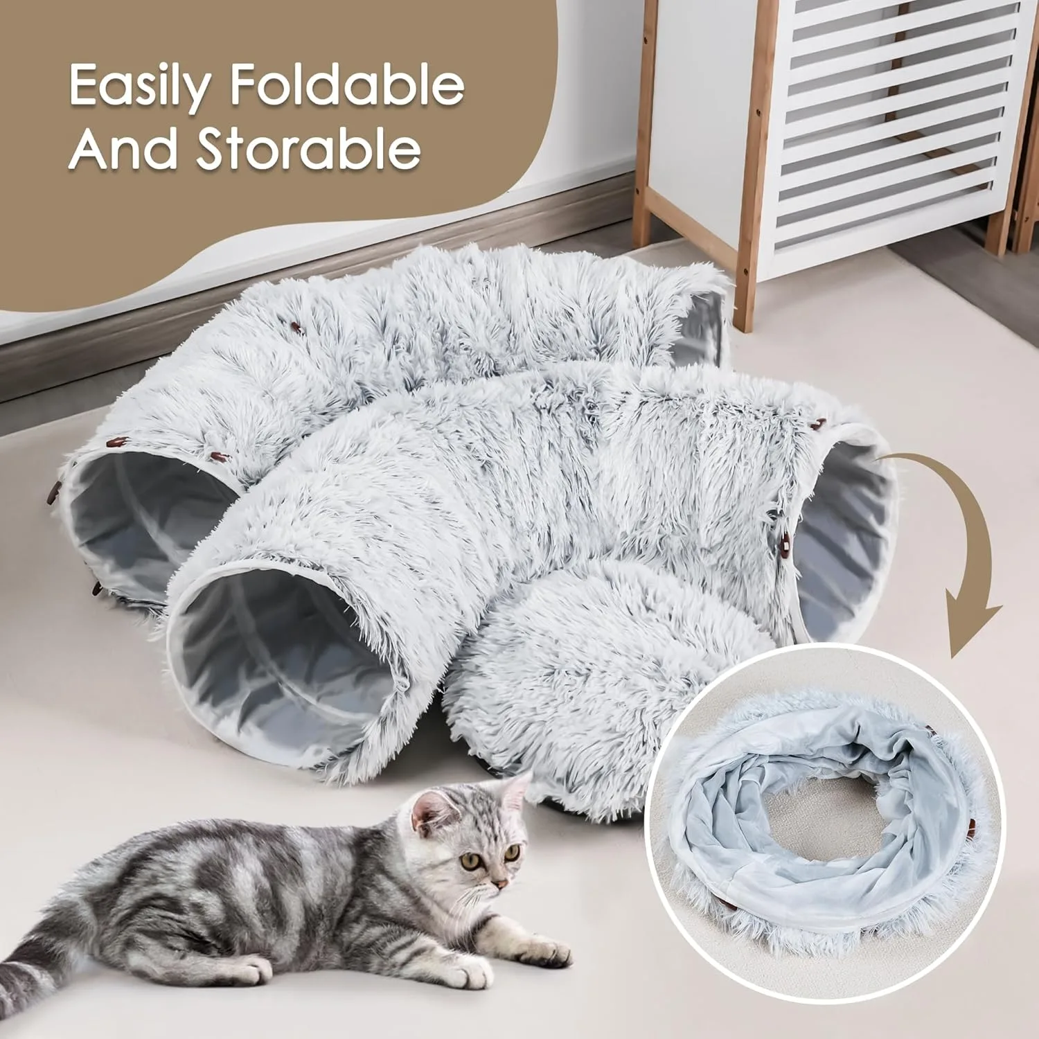 Plush Donut Cat Tunnel Bed With Center Mat Peekaboo Cat Cave For Pets Up To 22 Lb