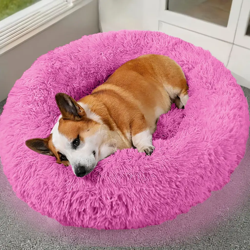Round Donut Sofa Dog Bed Soft Fleece Bolster Bed With Non Slip Bottom For Dogs Up To 20 Lb