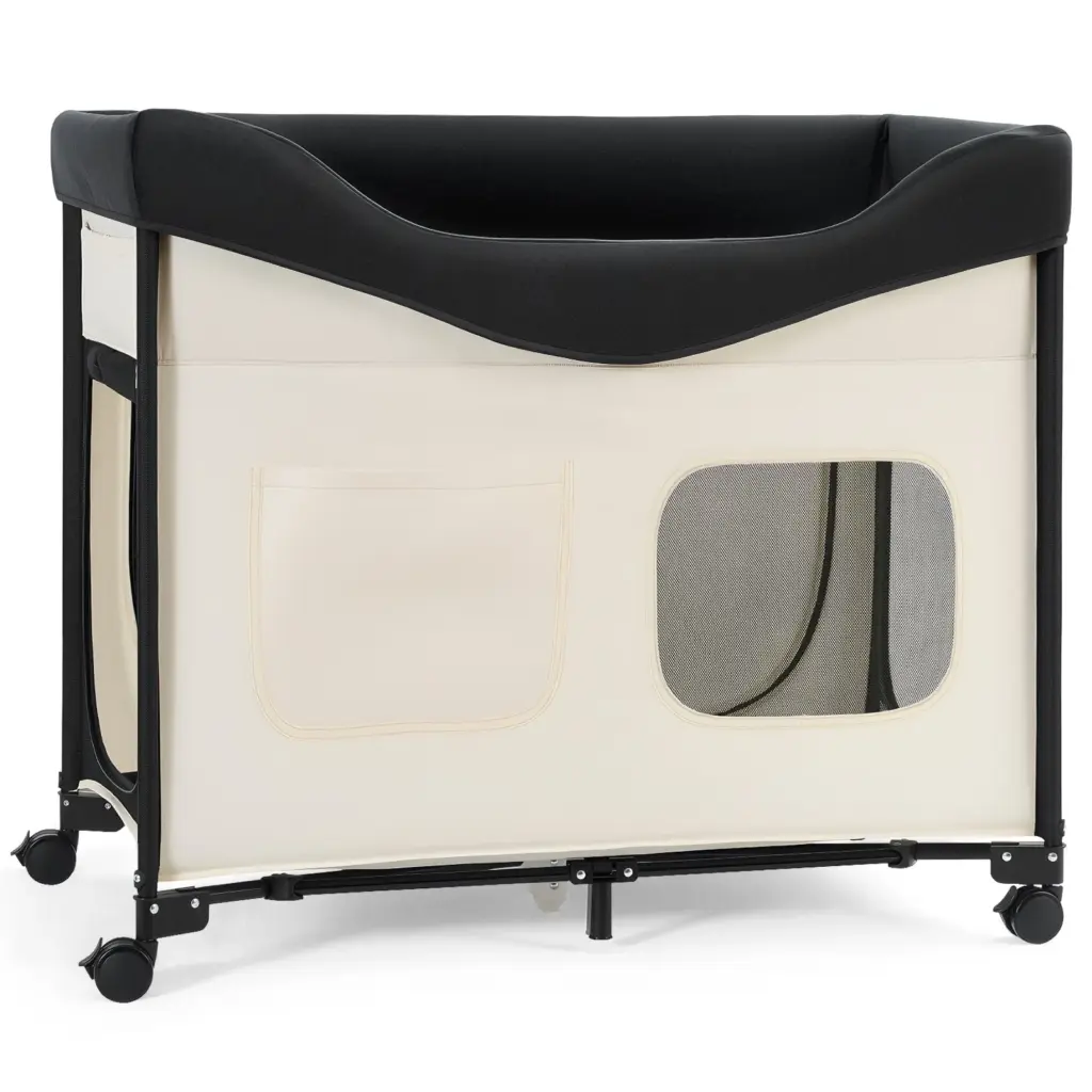 Two Level Elevated Dog Bed With Wheels And Side Bags Foldable Bedside Bunk Pet Bed Large