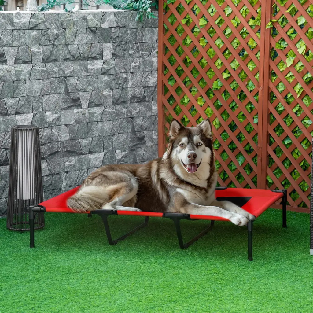 Xl Elevated Dog Bed With Carry Bag Raised Metal Frame Pet Cot With Breathable Mesh Red