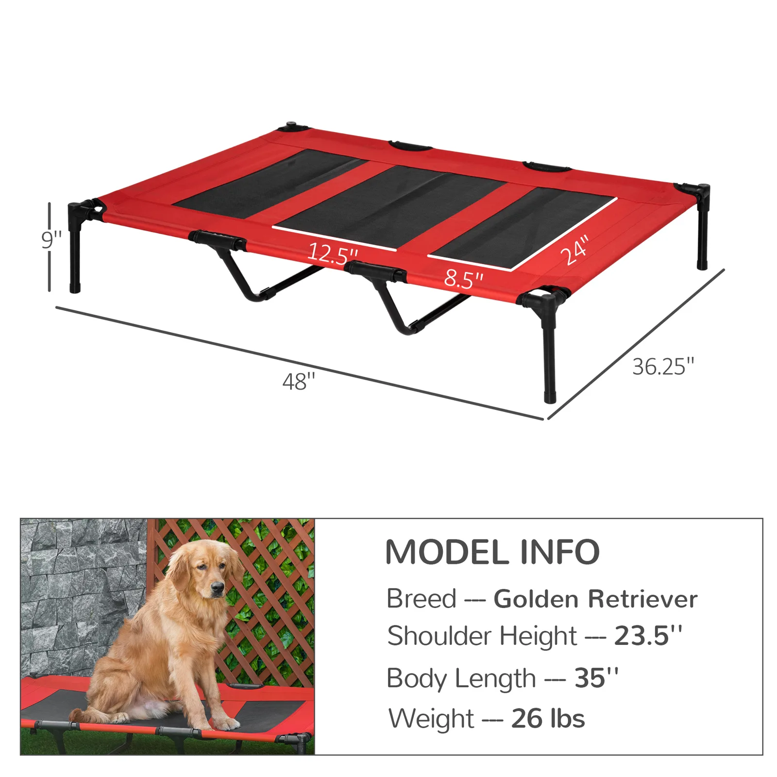 Xl Elevated Dog Bed With Carry Bag Raised Metal Frame Pet Cot With Breathable Mesh Red