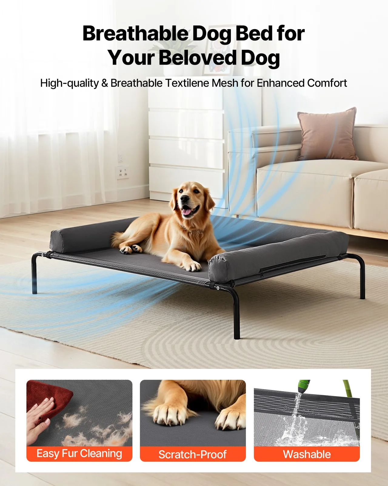 Xl Elevated Dog Bed With Pillow Bolster Raised Mesh Dog Cot For Large Dogs Up To 110 Lb