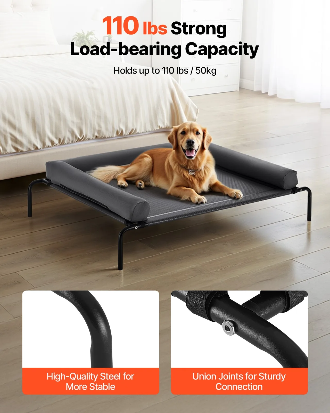 Xl Elevated Dog Bed With Pillow Bolster Raised Mesh Dog Cot For Large Dogs Up To 110 Lb