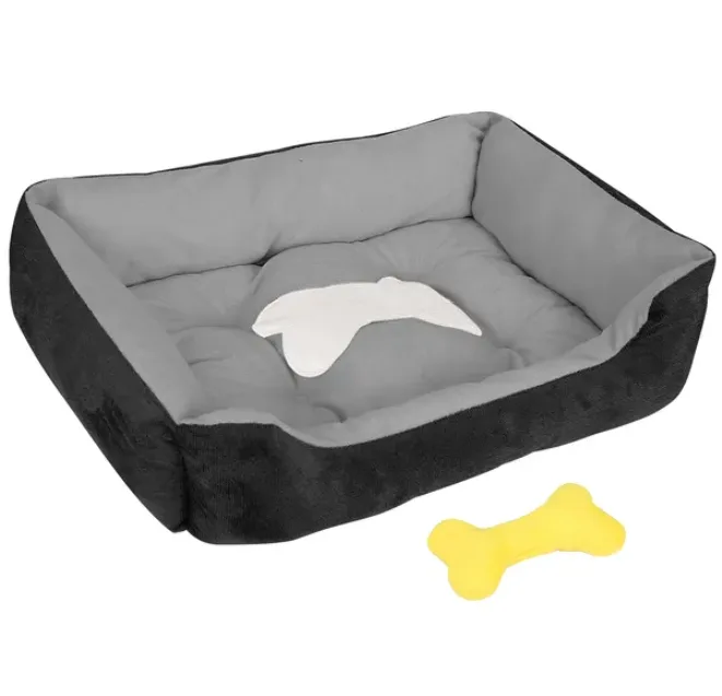 Xxl Rectangular Bolster Dog Bed With Bone Pillow Soft Fleece Sofa Bed